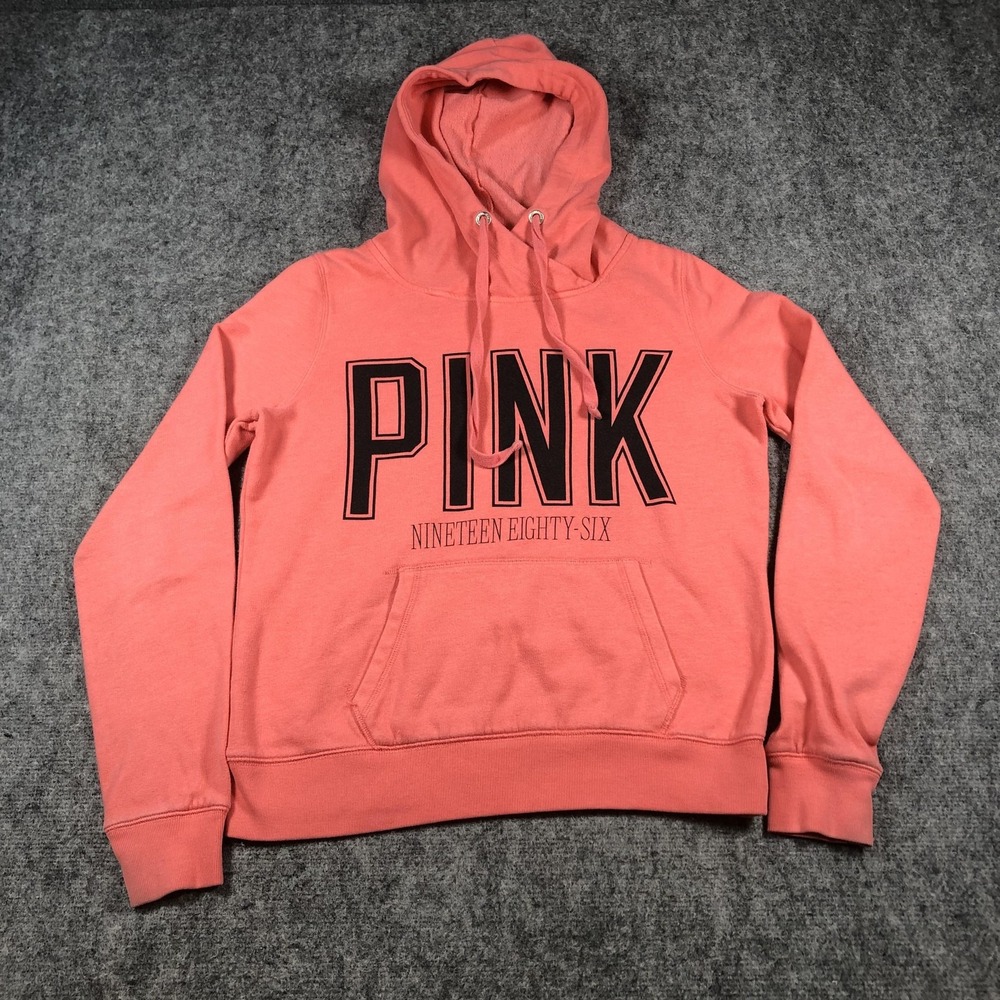 Victoria's Secret‎ PINK Hoodie Womens Small Coral Pullover Graphic Sweatshirt